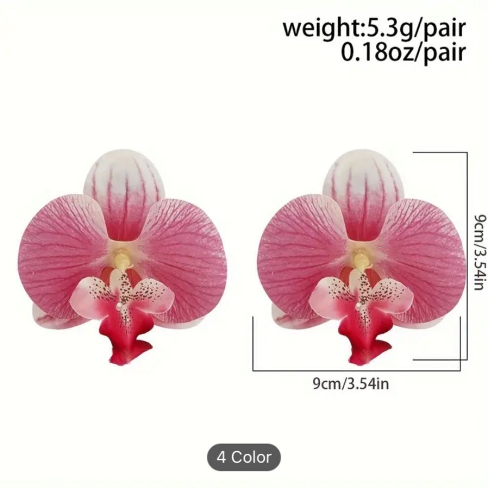 ✨🆕✨ Exquisite Boho Bold Chic Pink White Orchid Flower Stud Earrings ✨ - Picture 8 of 12